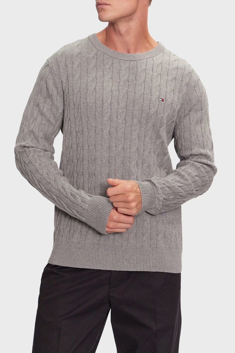 Tommy Hilfiger Pamuklu Relaxed Fit Bisiklet Yaka Örme Erkek Kazak MW0MW33132 P91 GRİ - Tommy Hilfiger