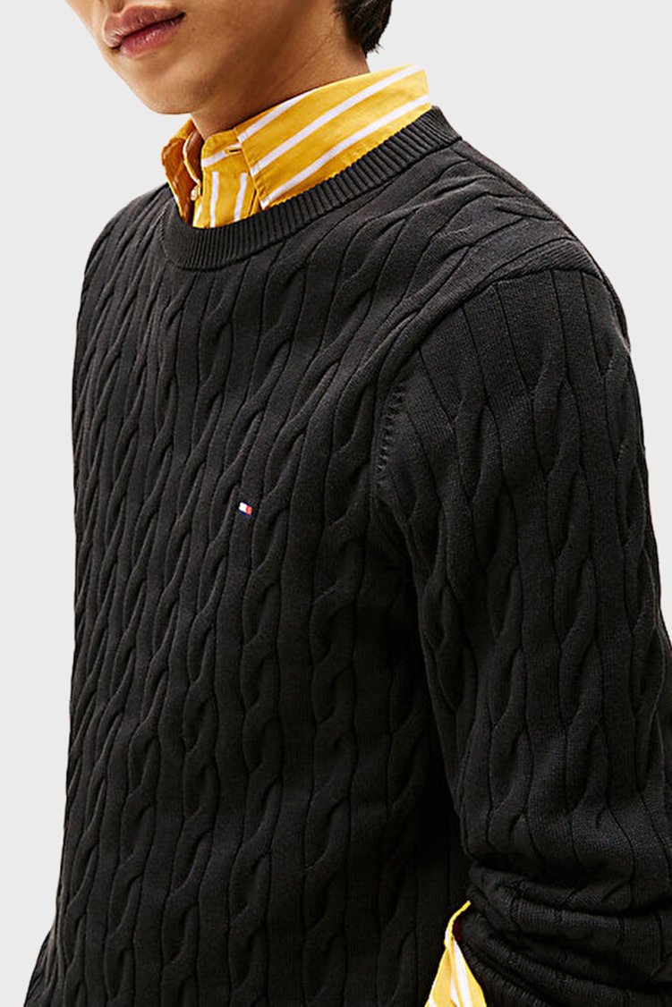 Tommy Hilfiger Pamuklu Relaxed Fit Örgülü Bisiklet Yaka Erkek Kazak MW0MW33132 BDS SİYAH - Tommy Hilfiger (1)