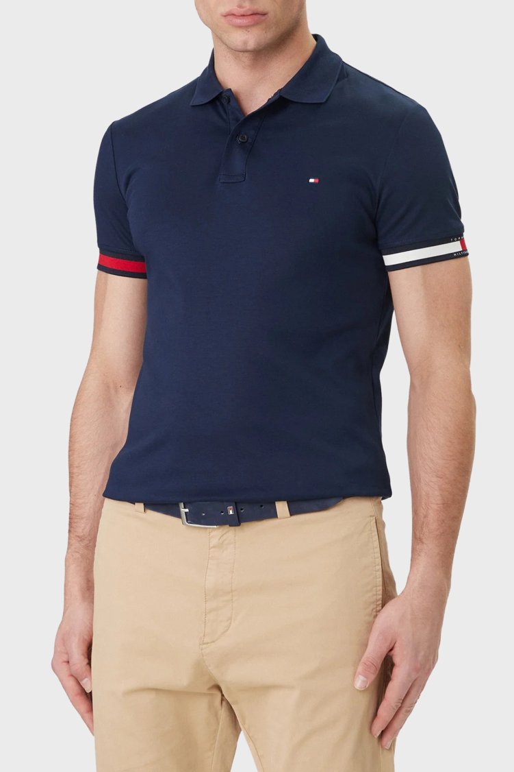 Tommy Hilfiger Pamuklu Slim Fit Düğmeli Erkek Polo Yaka T Shirt MW0MW42743 DCC LACİVERT - Tommy Hilfiger