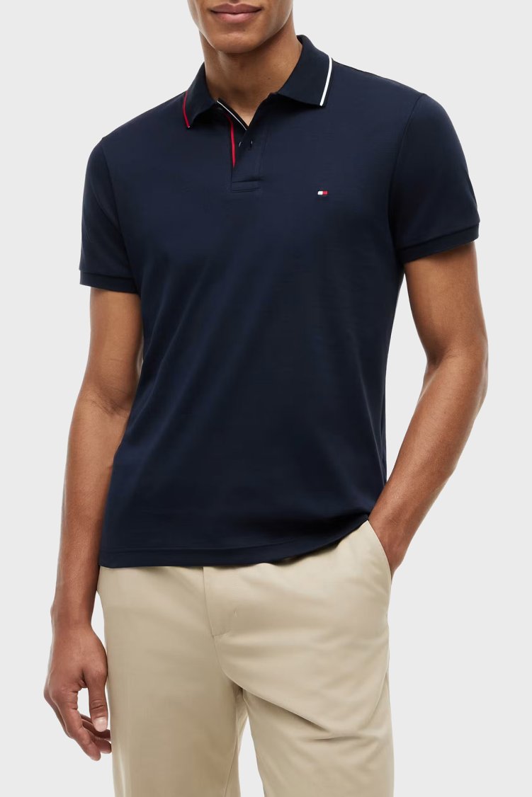 Tommy Hilfiger Pamuklu Slim Fit Düğmeli Erkek Polo Yaka T Shirt MW0MW43263 DW5 Lacivert - Tommy Hilfiger
