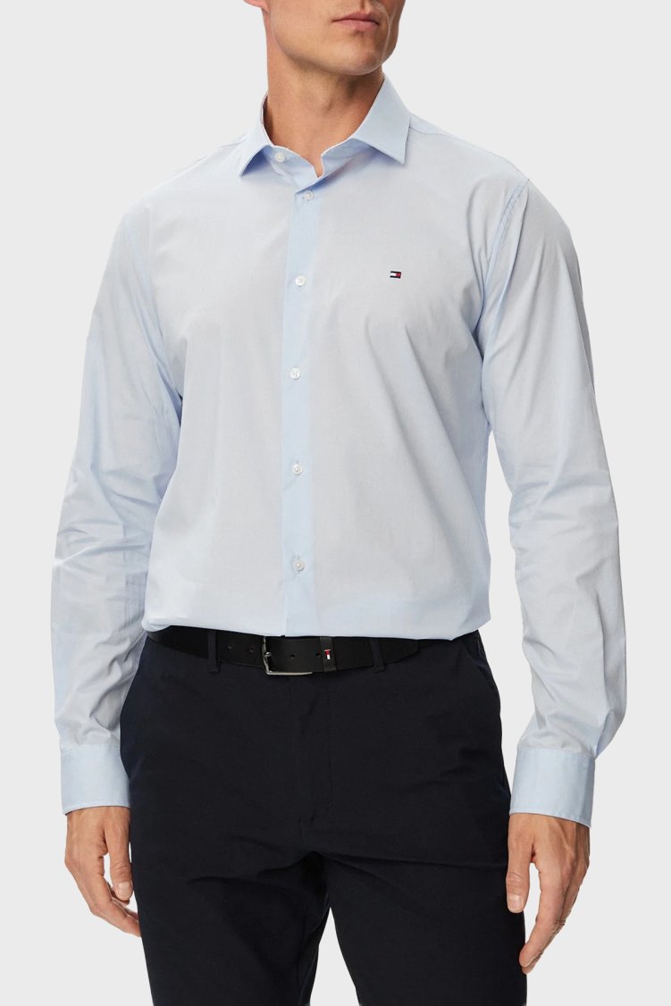Tommy Hilfiger Pamuklu Slim Fit Uzun Kollu Erkek Gömlek MW0MW43749 C3Q Açık mavi - Tommy Hilfiger