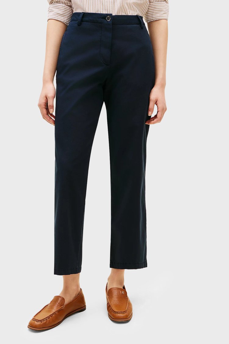 Tommy Hilfiger Pamuklu Slim Fit Yüksek Bel Kadın Pantolon WW0WW49647 C1G LACİVERT - Tommy Hilfiger