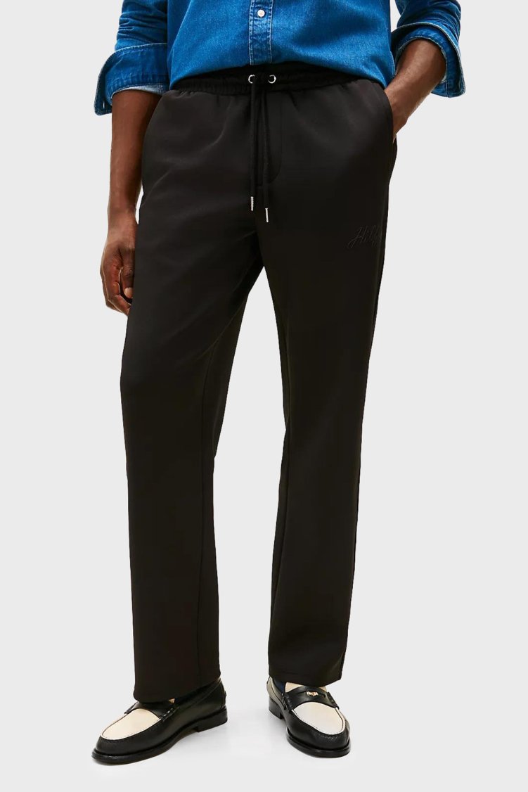 Tommy Hilfiger Pamuklu Straight Fit Düz Paça Jogger Erkek Pantolon MW0MW42538 BDS SİYAH - Tommy Hilfiger