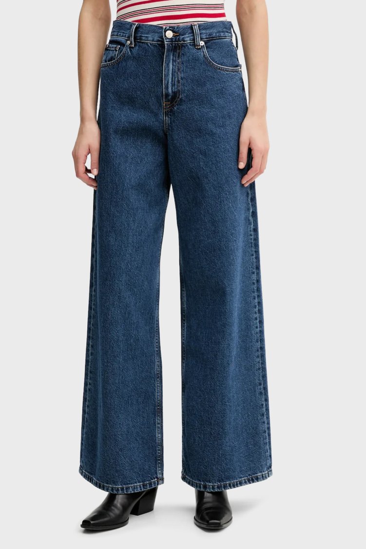 Tommy Hilfiger Pamuklu Wide Leg Fit Yüksek Bel Jeans Bayan Kot Pantolon WW0WW47695 1A5 MAVİ - Tommy Hilfiger
