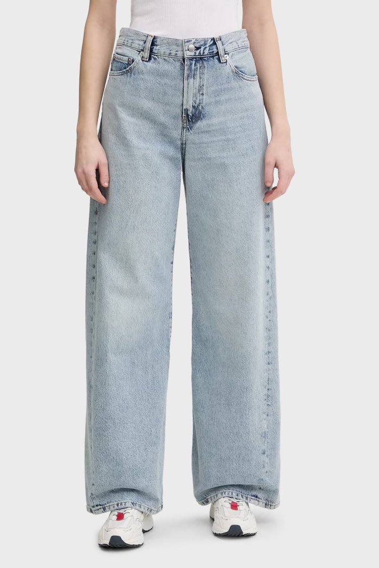 Tommy Hilfiger Pamuklu Wide Leg Fit Yüksek Bel Jeans Bayan Kot Pantolon WW0WW48519 1AA MAVİ - Tommy Hilfiger