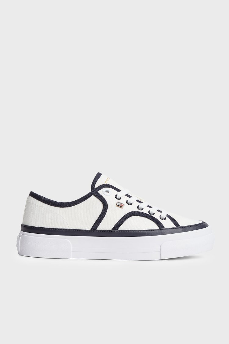 Tommy Hilfiger Platform Kanvas Sneaker Kadın Ayakkabı FW0FW09394 0G7 Ekru - Tommy Hilfiger