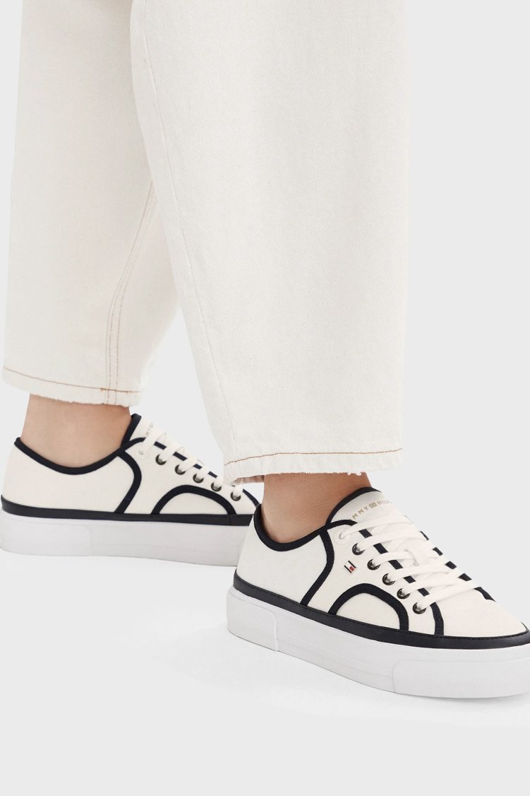 Tommy Hilfiger Platform Kanvas Sneaker Kadın Ayakkabı FW0FW09394 0G7 Ekru - Tommy Hilfiger (1)