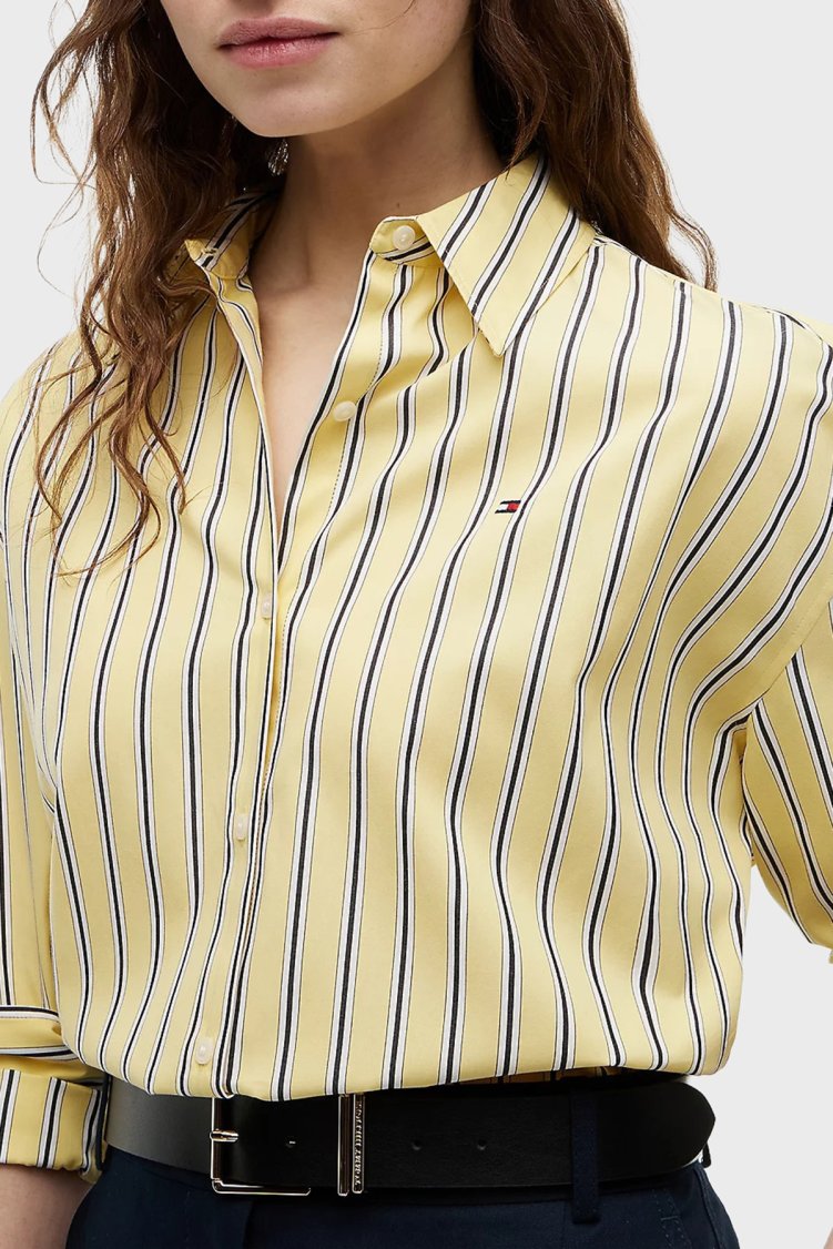 Tommy Hilfiger Poplin Çizgili Boxy Kadın Gömlek WW0WW49940 0FR Sarı - Tommy Hilfiger (1)
