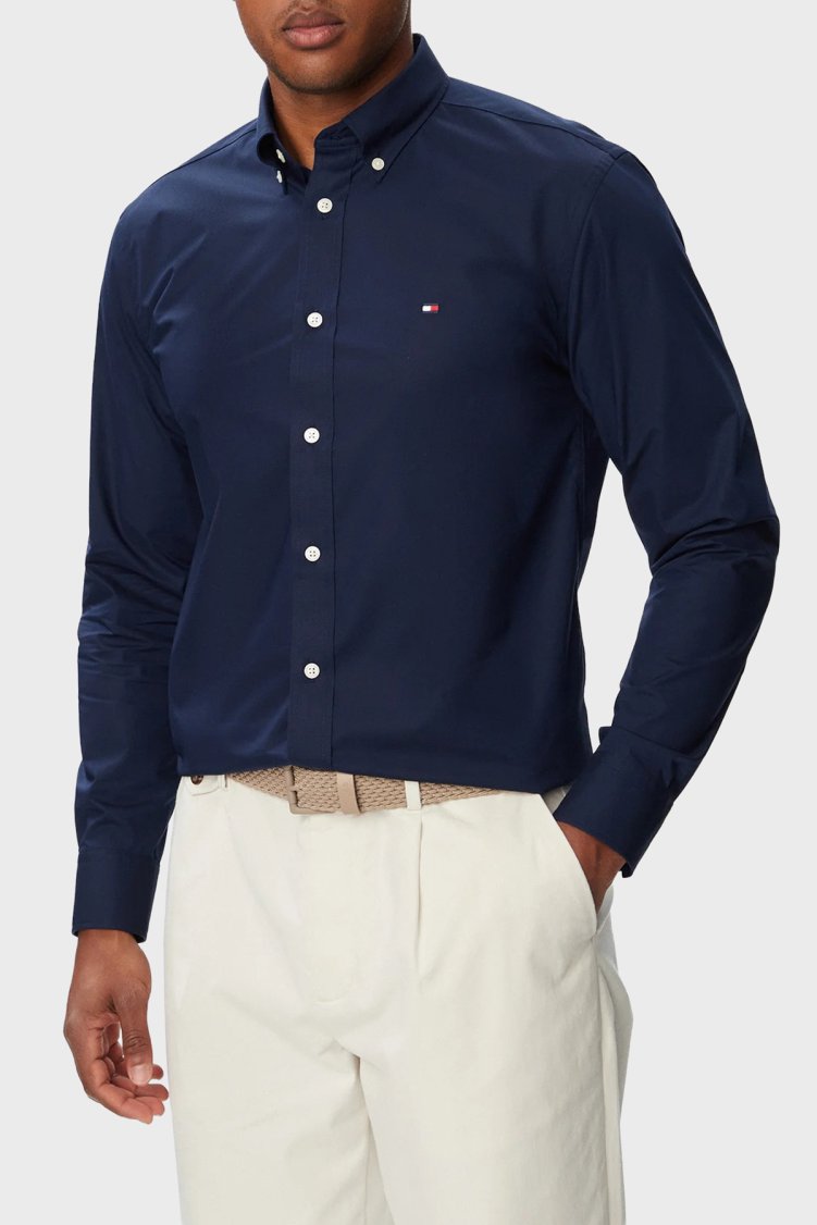 Tommy Hilfiger Regular Fit Klasik Yaka Uzun Kollu Erkek Gömlek MW0MW43429 DCC Lacivert - Tommy Hilfiger
