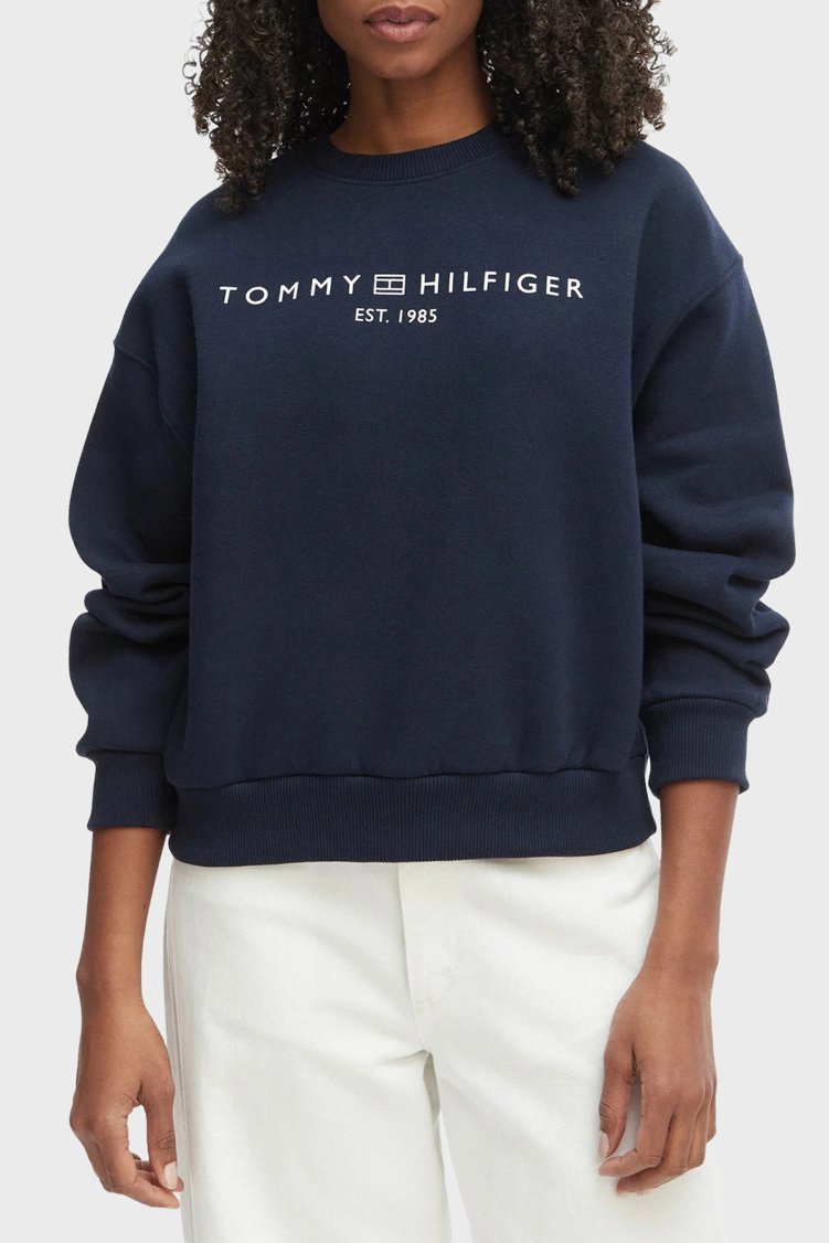 Tommy Hilfiger Regular Fit Pamuklu Bisiklet Yaka Kadın Sweat WW0WW47831 C1G Lacivert - Tommy Hilfiger