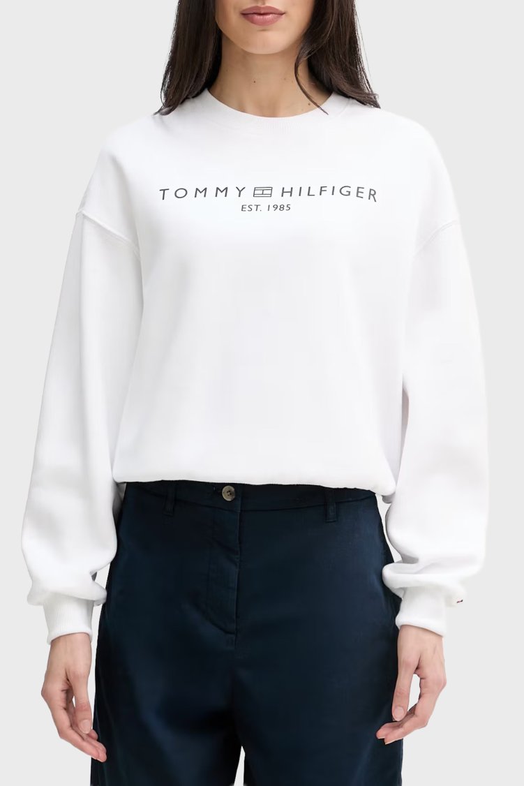 Tommy Hilfiger Regular Fit Pamuklu Bisiklet Yaka Kadın Sweat WW0WW47831 YCF Beyaz - Tommy Hilfiger