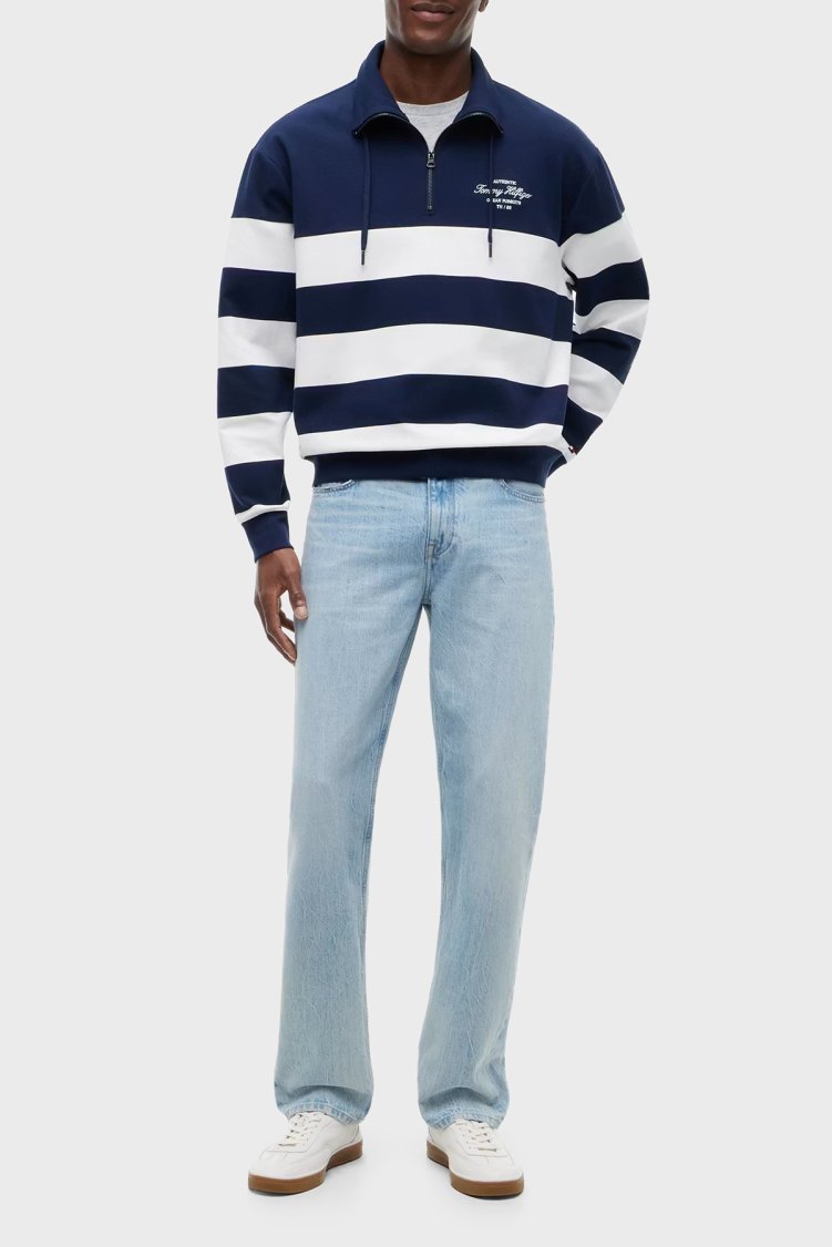 Tommy Hilfiger Relaxed Fit Fermuarlı Yaka Çizgili Erkek Sweat MW0MW43190 DCC Lacivert - Tommy Hilfiger (1)
