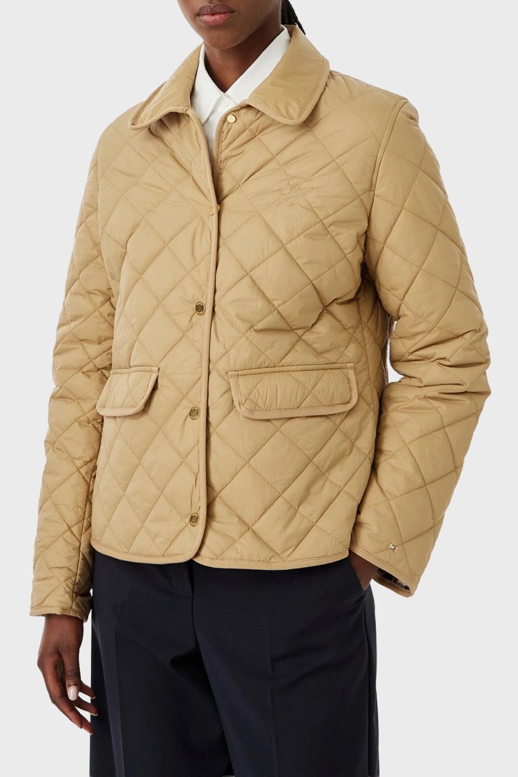 Tommy Hilfiger Slim Fit Uzun Kollu Cepli Çıtçıtlı Kapitone Ceket Kadın Mont WW0WW50936 AEH Camel - Tommy Hilfiger