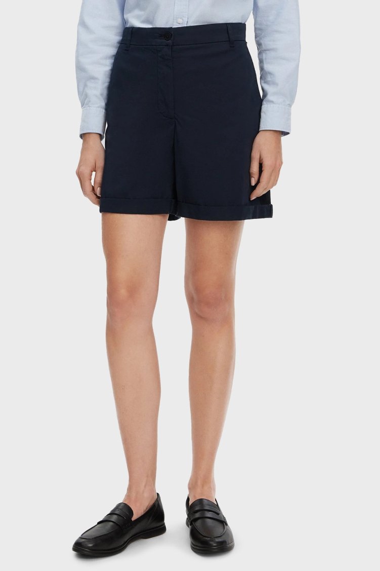 Tommy Hilfiger Streç Pamuklu Relaxed Fit Yüksek Bel Mini Bayan Short WW0WW42457 C1G LACİVERT - Tommy Hilfiger
