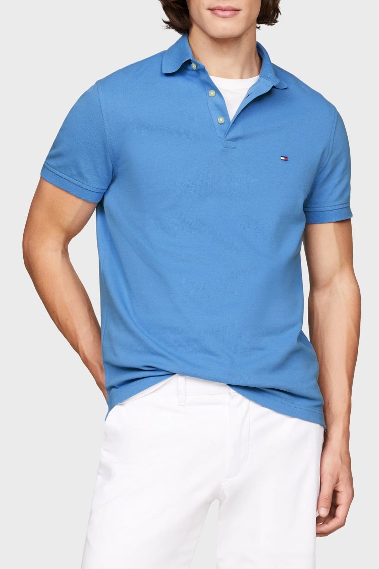Tommy Hilfiger Streç Pamuklu Slim Fit Düğmeli Erkek Polo Yaka T Shirt MW0MW17771 C30 MAVİ - Tommy Hilfiger