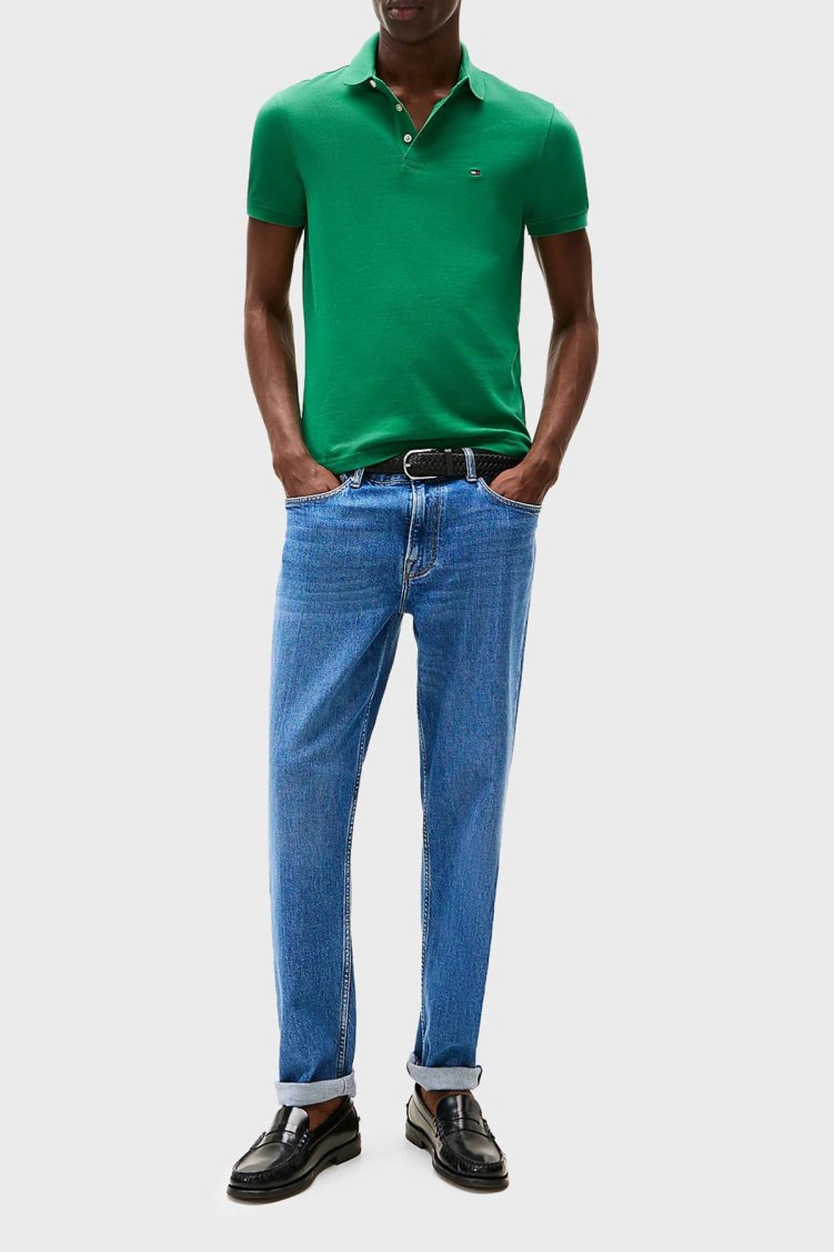 Tommy Hilfiger Streç Pamuklu Slim Fit Düğmeli Erkek Polo Yaka T Shirt MW0MW17771 L4F YEŞİL - Tommy Hilfiger (1)