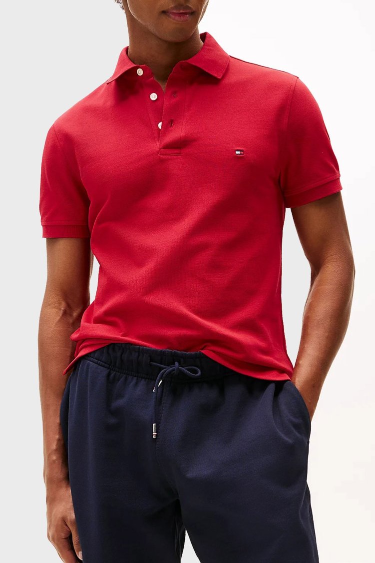 Tommy Hilfiger Streç Pamuklu Slim Fit Düğmeli Erkek Polo Yaka T Shirt MW0MW17771 XLD KIRMIZI - Tommy Hilfiger