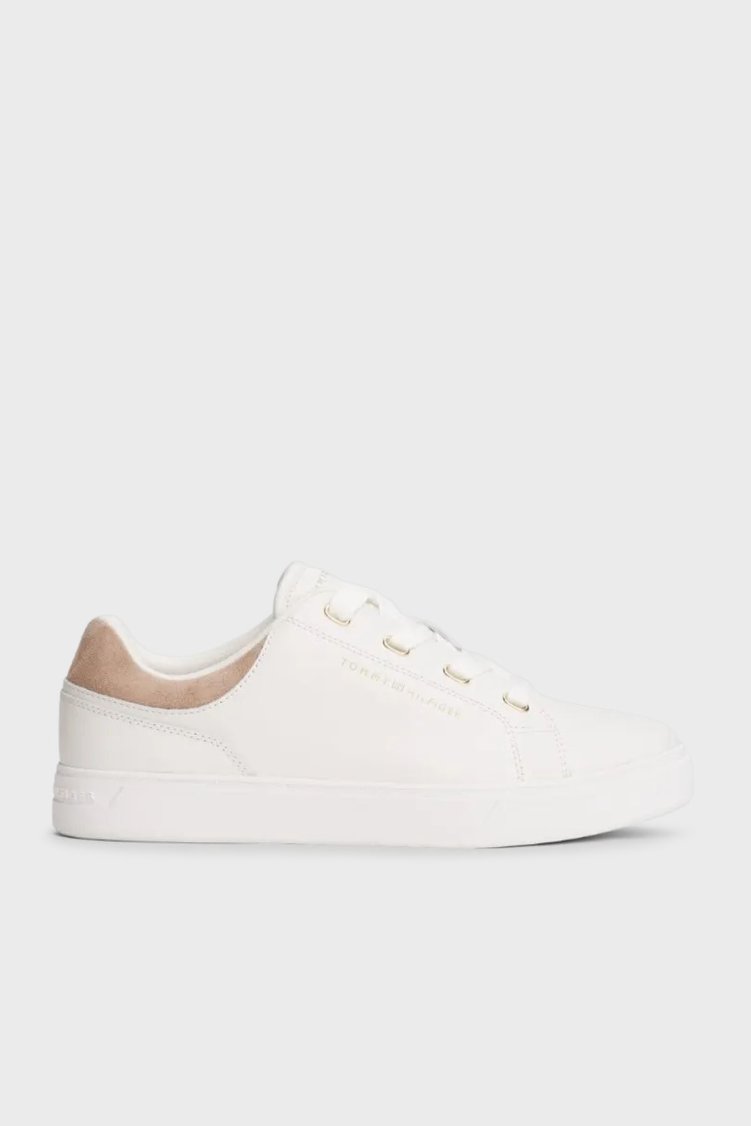 Tommy Hilfiger Süet Detaylı Deri Sneaker Kadın Ayakkabı FW0FW08816 YBL BEYAZ - Tommy Hilfiger