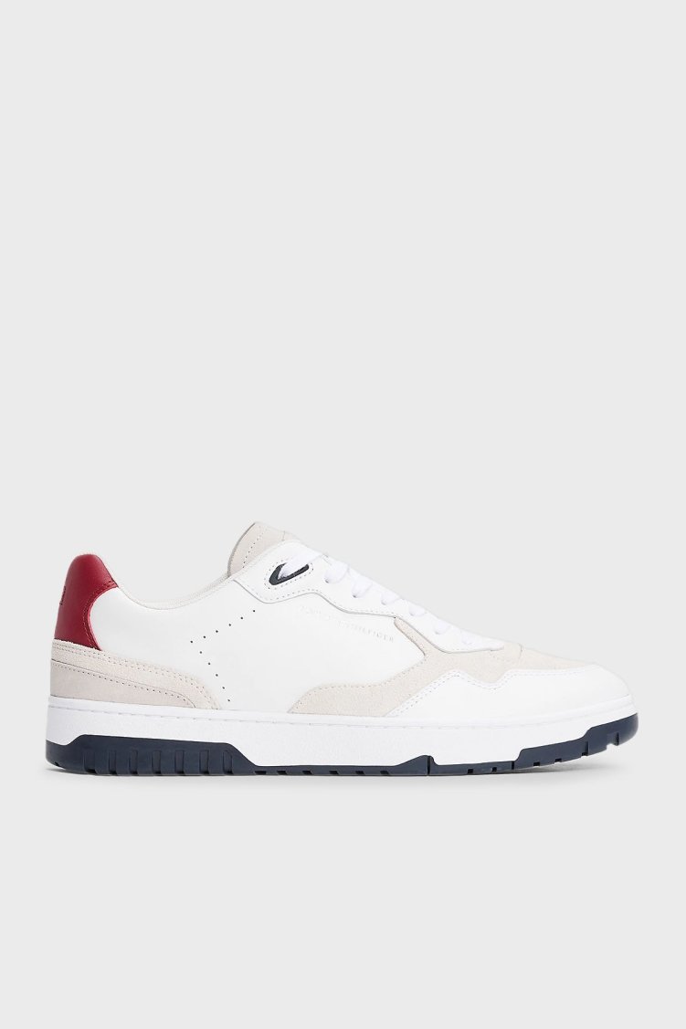 Tommy Hilfiger Süet Detaylı Deri Sneaker Erkek Ayakkabı FM0FM05490 YBS BEYAZ - Tommy Hilfiger