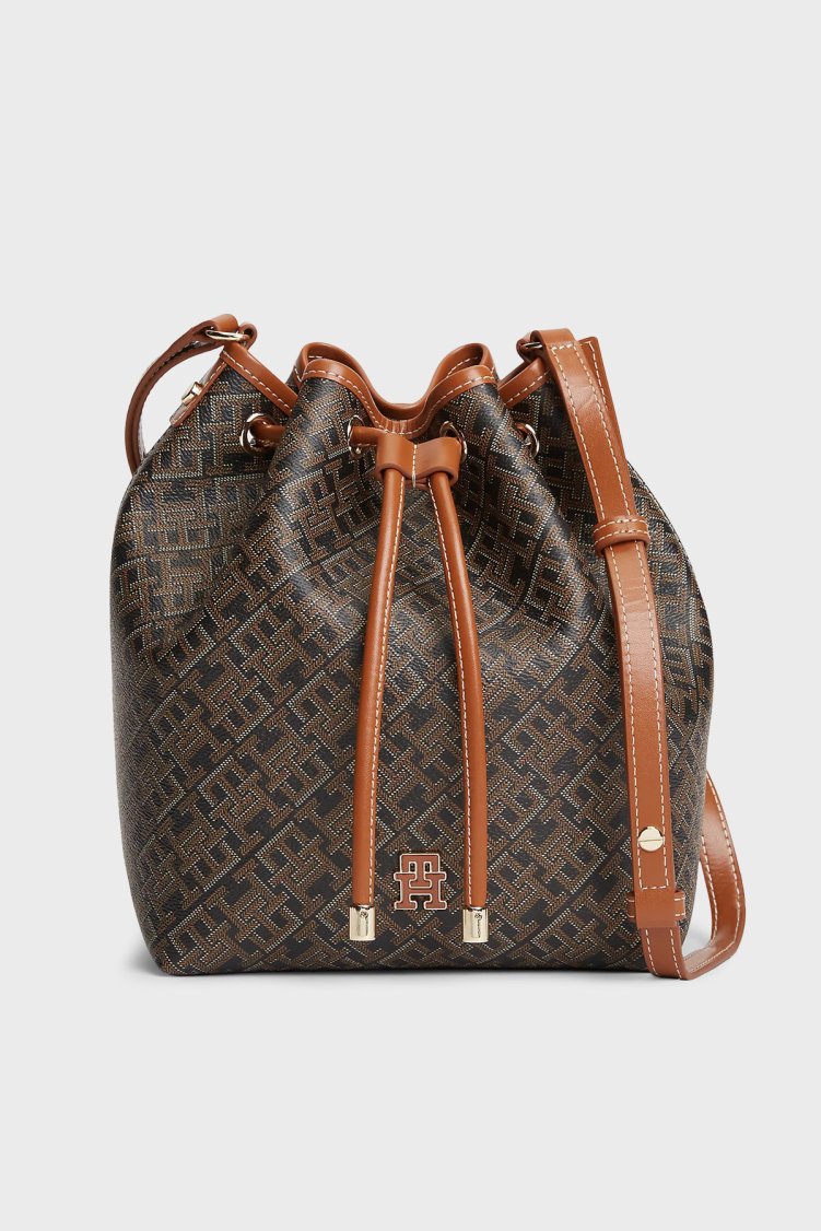 Tommy Hilfiger Tamamı Logolu Ayarlanabilir Askılı Kadın Çanta AW0AW18847 0GJ SİYAH - Tommy Hilfiger