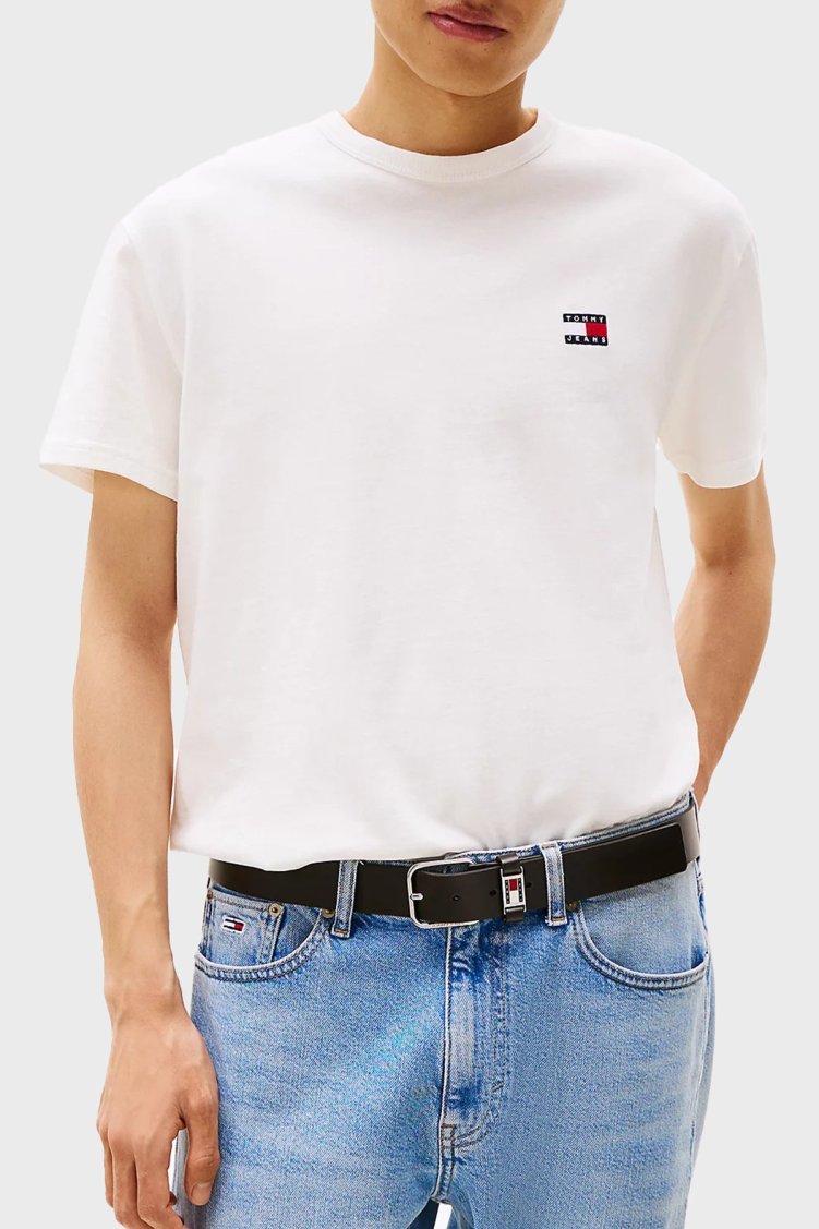 Tommy Jeans % 100 Pamuk Regular Fit Bisiklet Yaka Erkek T Shirt DM0DM20322 YBL Beyaz - Tommy Jeans