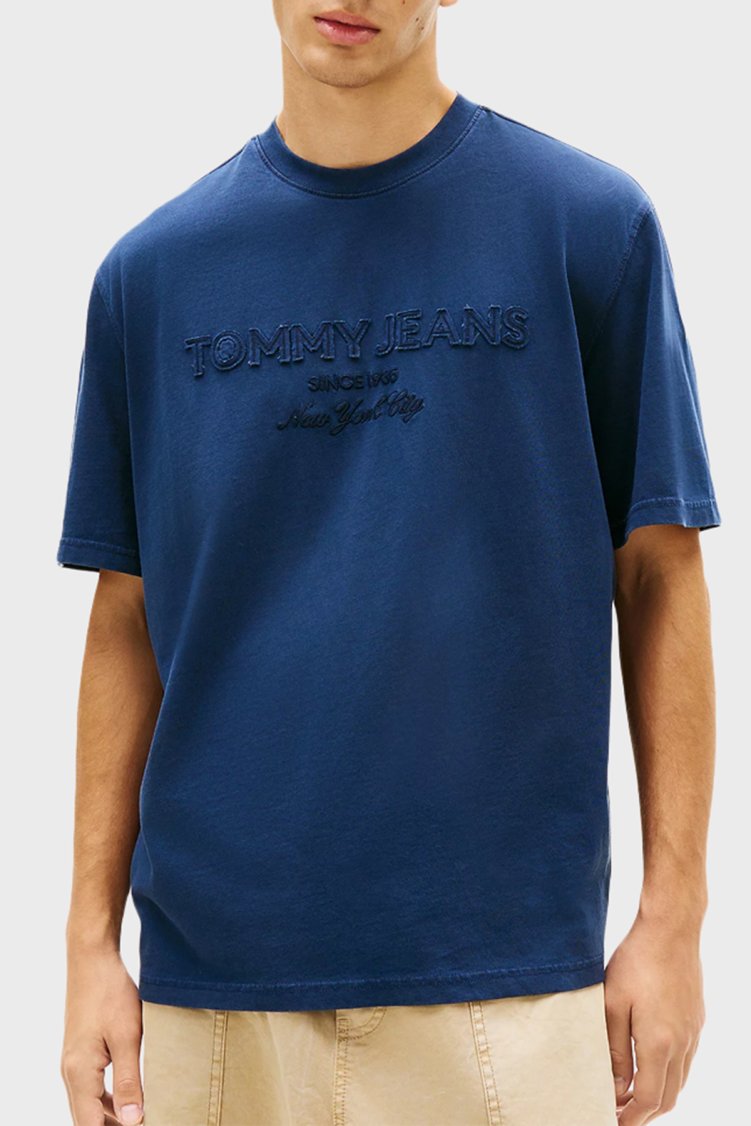 Tommy Jeans % 100 Pamuk Regular Fit Bisiklet Yaka Erkek T Shirt DM0DM22545 C1G LACİVERT - Tommy Jeans