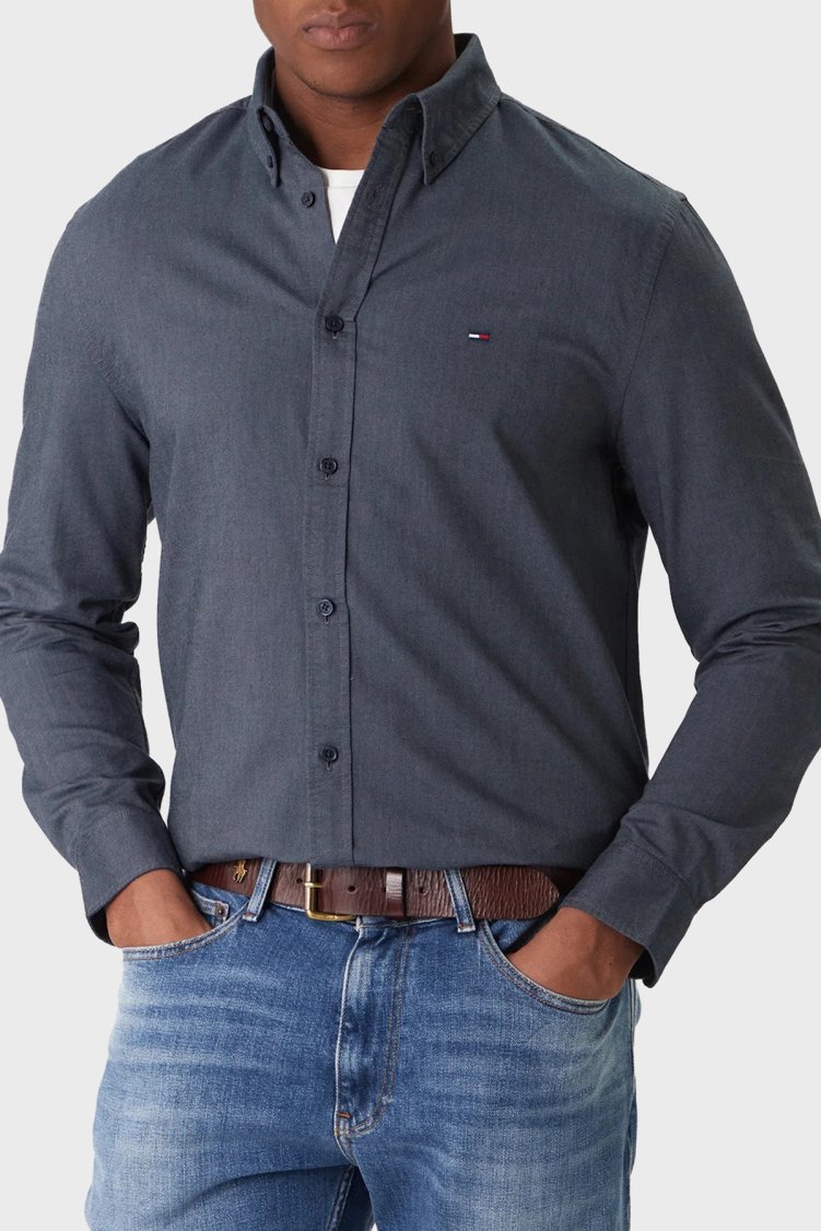 Tommy Jeans % 100 Pamuk Regular Fit Uzun Kollu Erkek Gömlek DM0DM22836 C1G LACİVERT - Tommy Jeans
