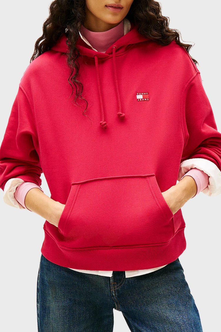 Tommy Jeans % 100 Pamuk Relaxed Fit Kapüşonlu Kadın Sweat DW0DW19414 XJP KIRMIZI - Tommy Jeans