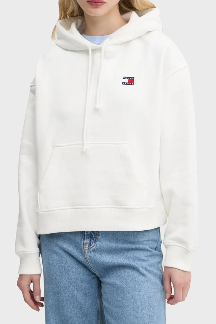 Tommy Jeans % 100 Pamuk Relaxed Fit Kapüşonlu Kadın Sweat DW0DW19414 YBL BEYAZ - Tommy Jeans