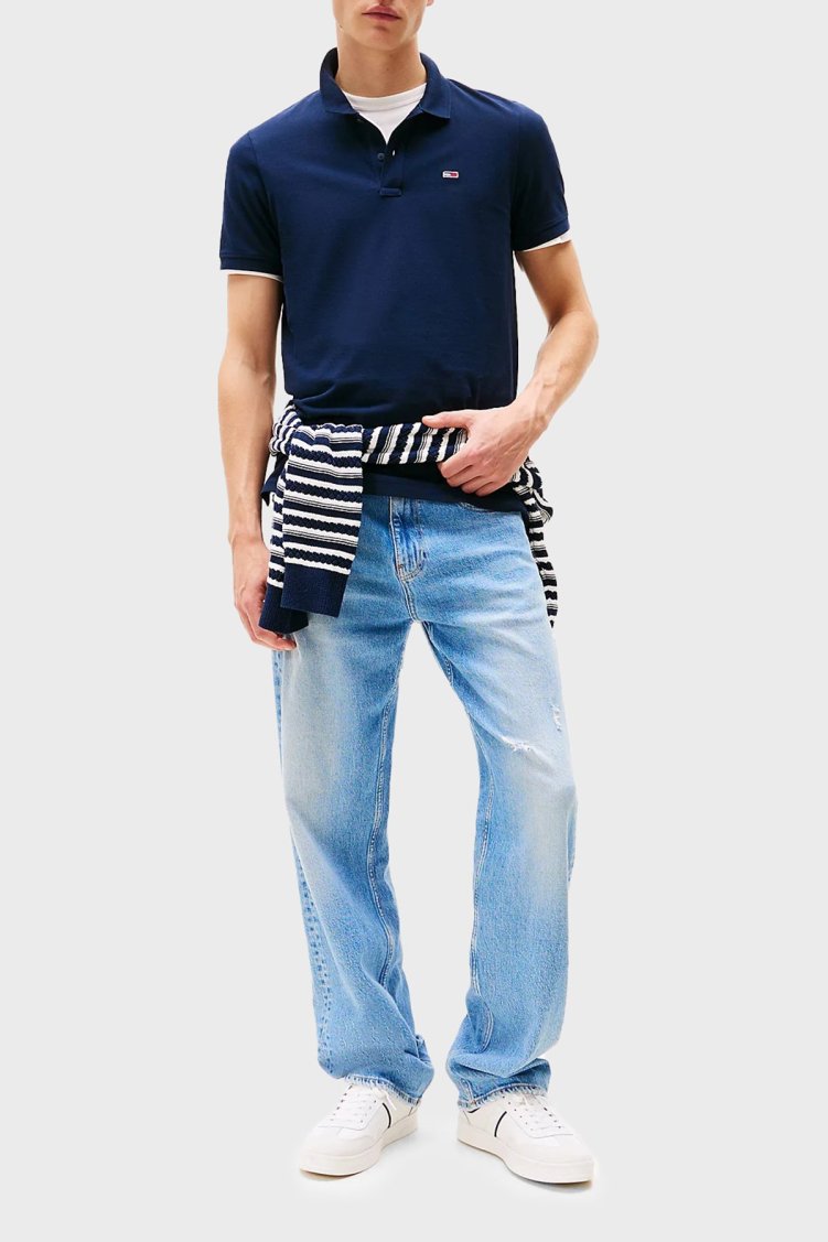 Tommy Jeans % 100 Pamuk Slim Fit Düğmeli Erkek Polo Yaka T Shirt DM0DM20676 C1G LACİVERT - Tommy Jeans (1)