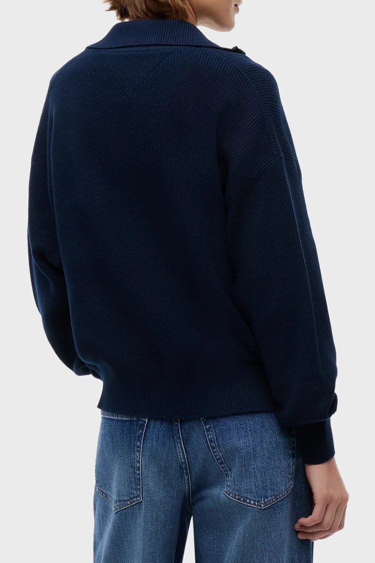 Tommy Jeans % 100 Pamuk Yarım Fermuarlı Balıkçı Yaka Kadın Kazak DW0DW22928 C1G Lacivert - Tommy Jeans (1)