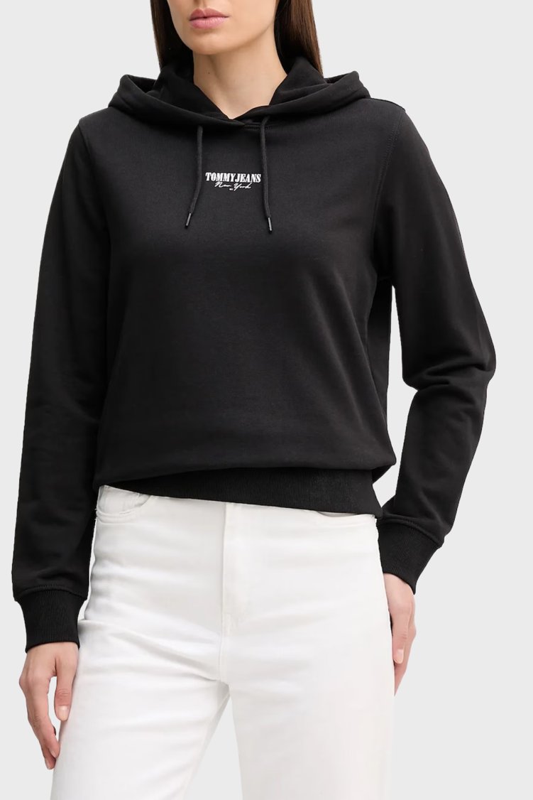 Tommy Jeans Baskılı Pamuklu Relaxed Fit Kapüşonlu Crop Kadın Sweat DW0DW20943 BDS SİYAH - Tommy Jeans