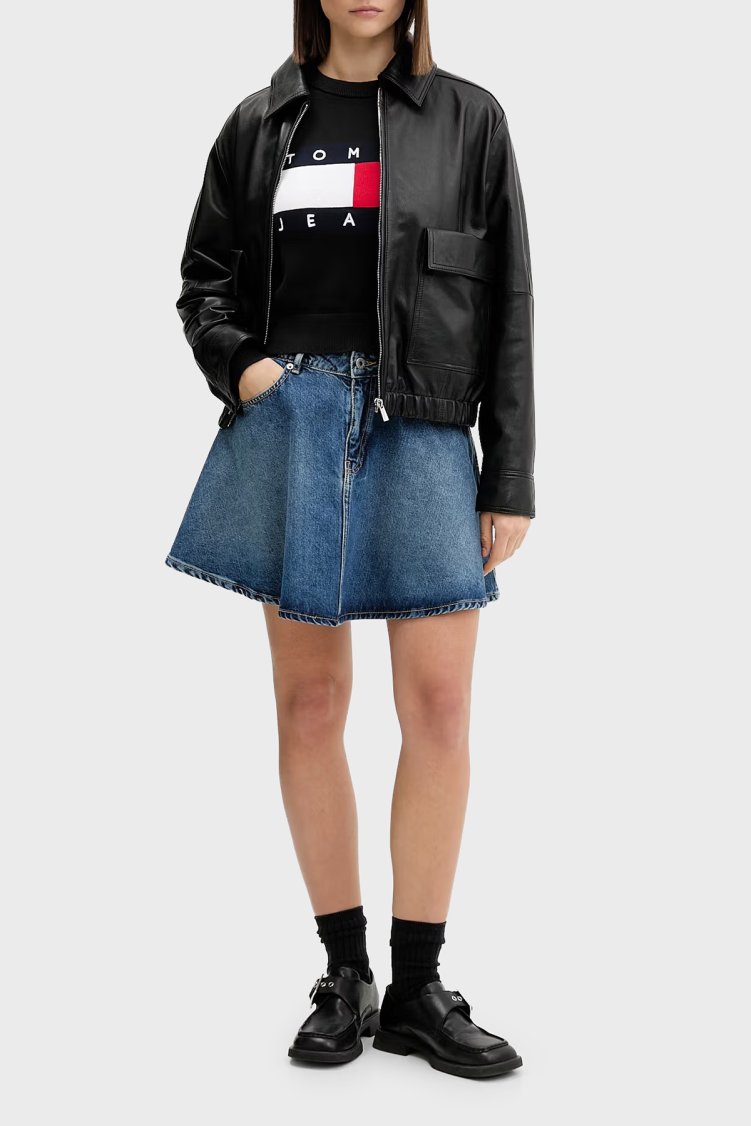 Tommy Jeans Bisiklet Yaka Relaxed Fit Logolu Kadın Kazak DW0DW22930 BDS Siyah - Tommy Jeans (1)