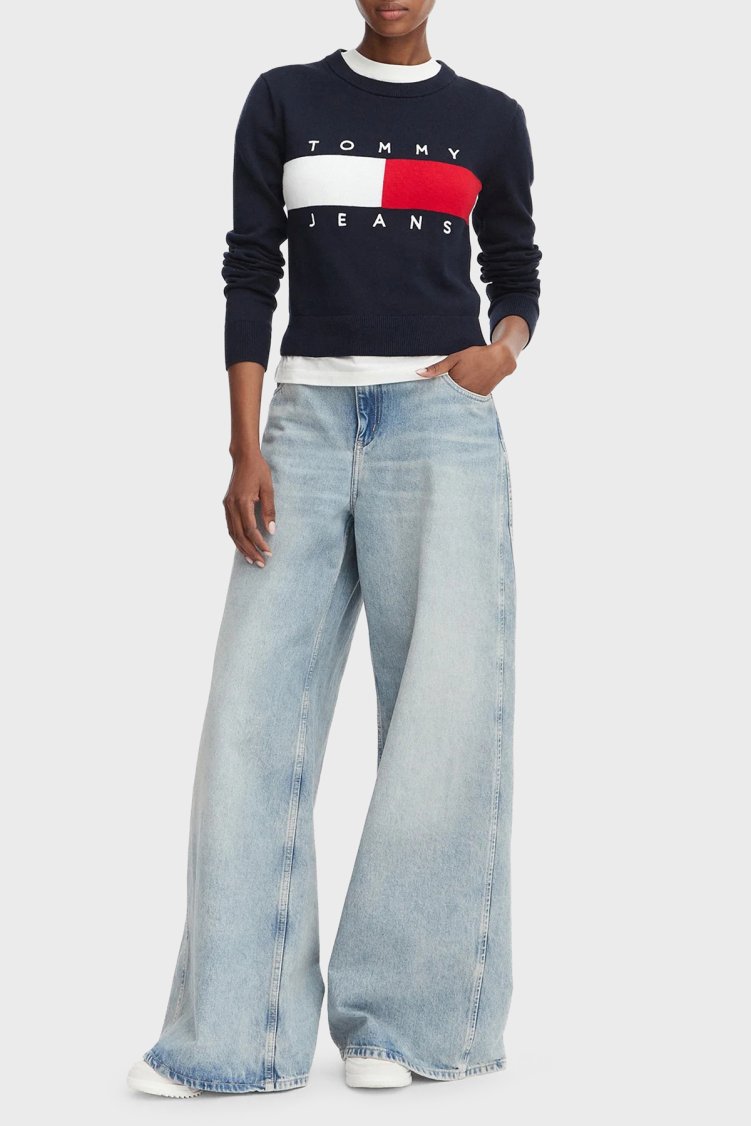 Tommy Jeans Bisiklet Yaka Relaxed Fit Logolu Kadın Kazak DW0DW22930 C1G Lacivert - Tommy Jeans (1)
