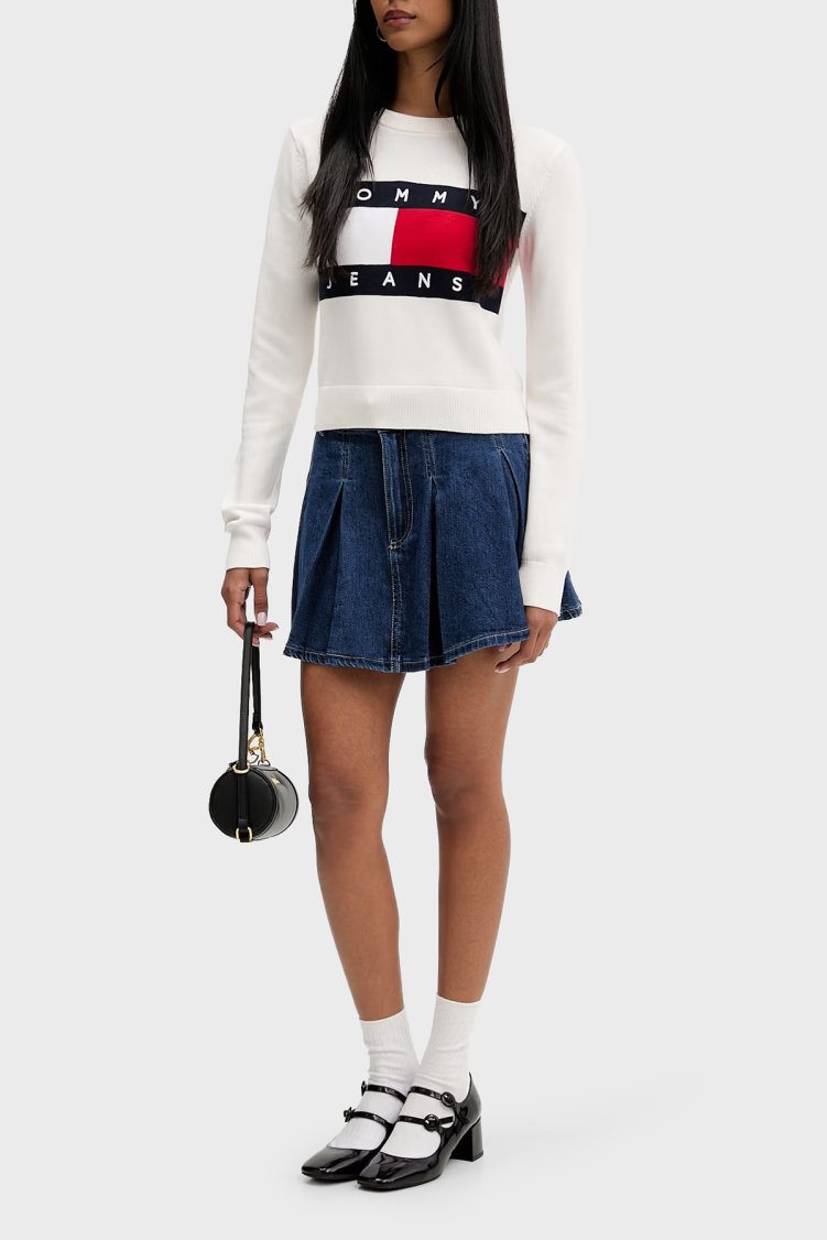 Tommy Jeans Bisiklet Yaka Relaxed Fit Logolu Kadın Kazak DW0DW22930 YBH Beyaz - Tommy Jeans (1)