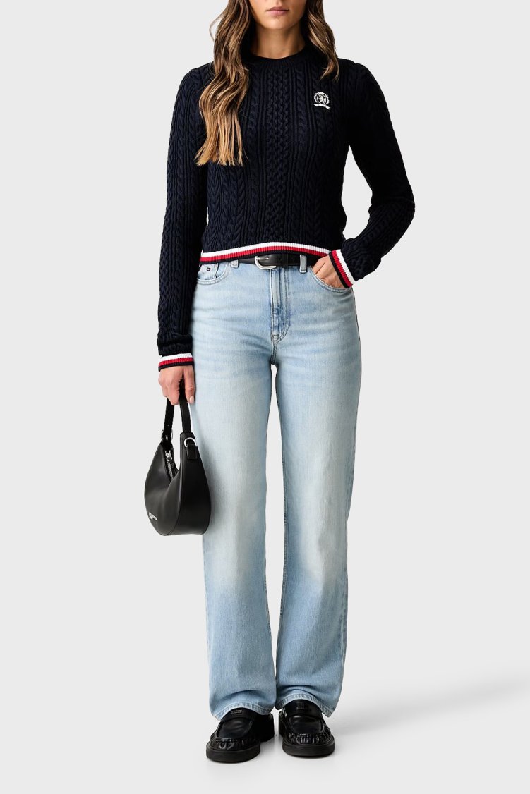 Tommy Jeans Bisiklet Yaka Saç Örgü Kadın Kazak DW0DW22933 C1G Lacivert - Tommy Jeans (1)