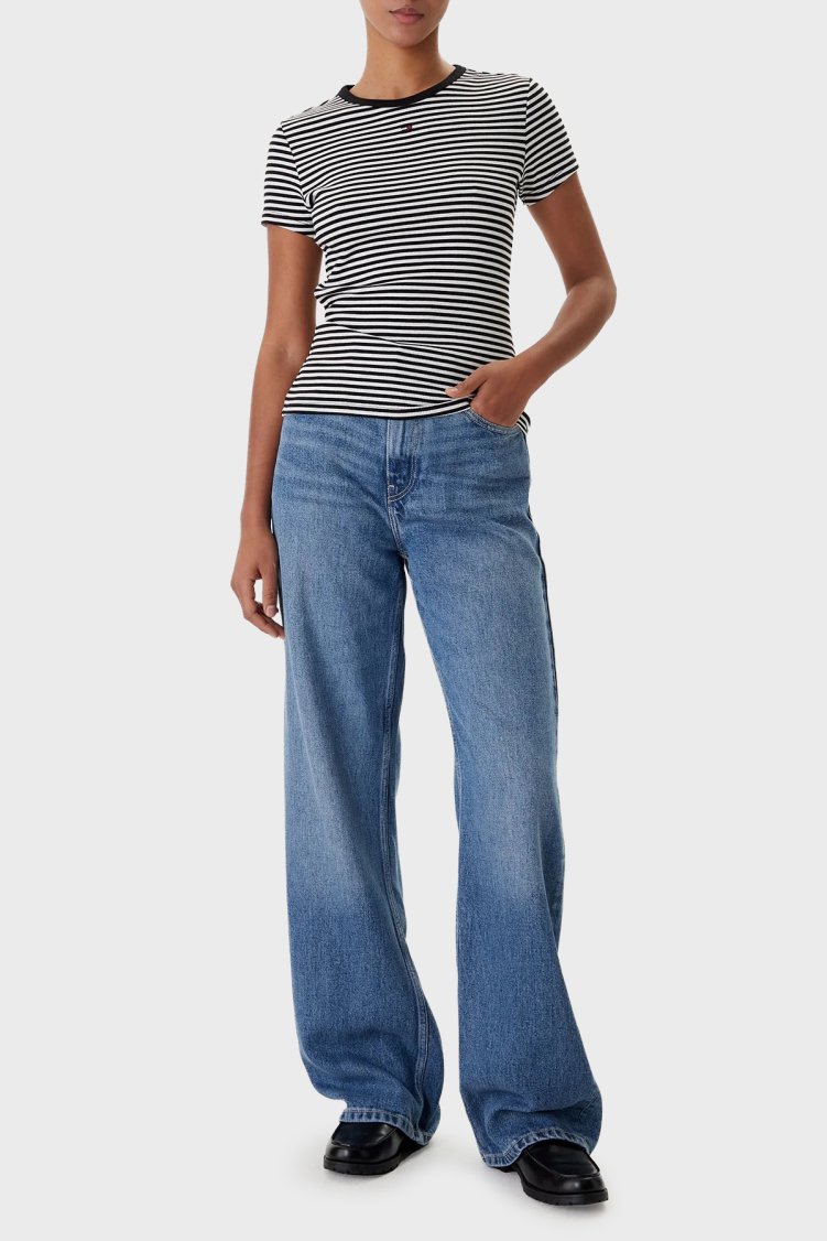 Tommy Jeans Çizgili Pamuklu Slim Fit Bisiklet Yaka Kadın T Shirt DW0DW17383 0AQ SİYAH-EKRU - Tommy Jeans (1)