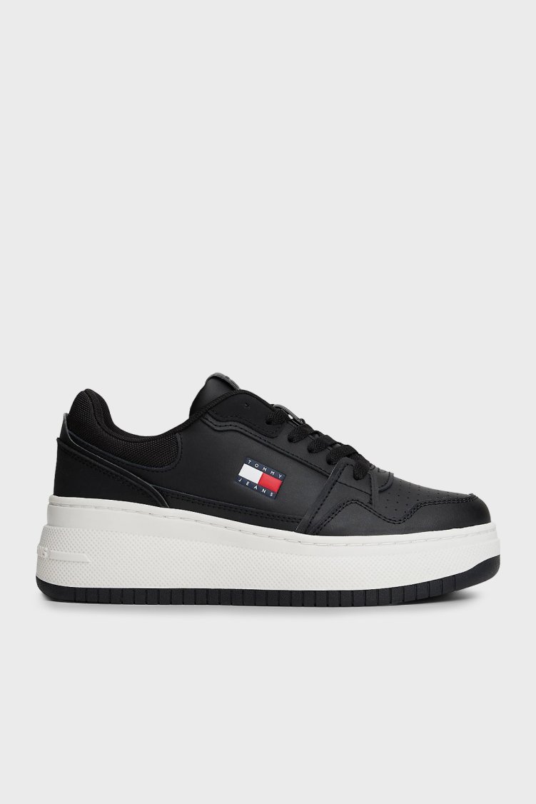 Tommy Jeans Deri Bağcıklı Sneaker Kadın Ayakkabı EN0EN02860 BDS SİYAH - Tommy Jeans