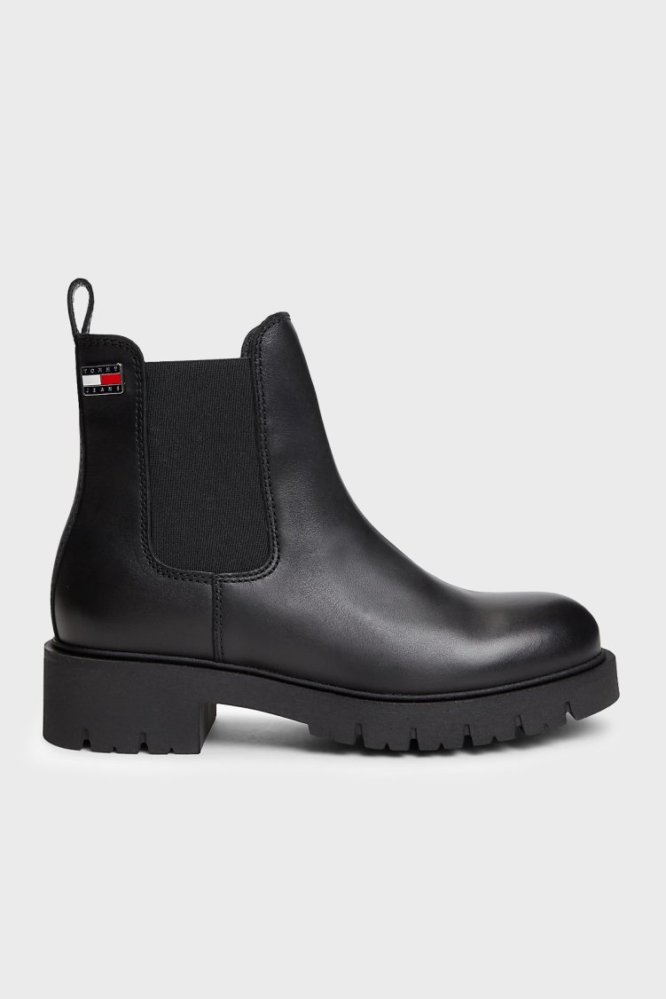 Tommy Jeans Deri Kalın Taban Kadın Bot EN0EN03105 BDS Siyah - Tommy Jeans