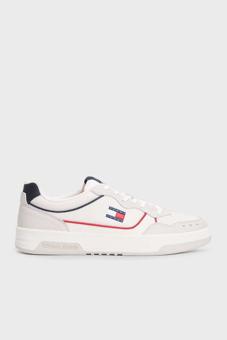 Tommy Jeans Deri Karışımlı Logolu Sneaker Erkek Ayakkabı EM0EM01585 0G1 BEYAZ - Tommy Jeans