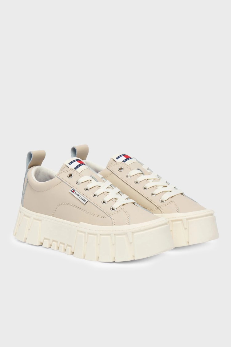 Tommy Jeans Deri Logolu Kalın Tabanlı Sneaker Kadın Ayakkabı EN0EN03008 ABY BEJ - Tommy Jeans (1)