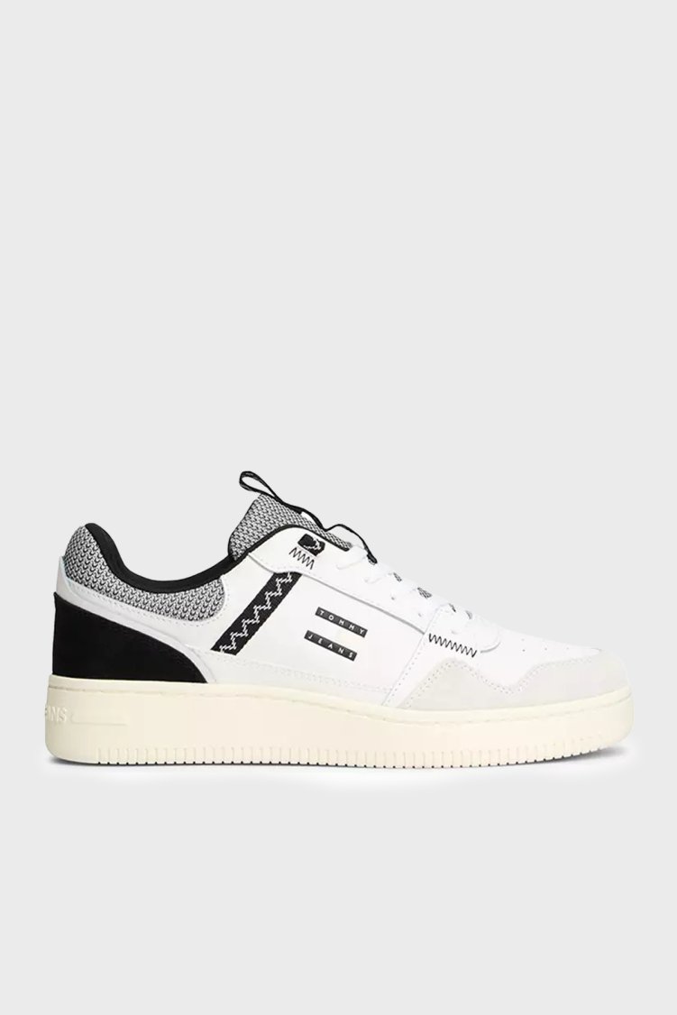 Tommy Jeans Deri Logolu Sneaker Erkek Ayakkabı EM0EM01657 0K9 BEJ-SİYAH - Tommy Hilfiger