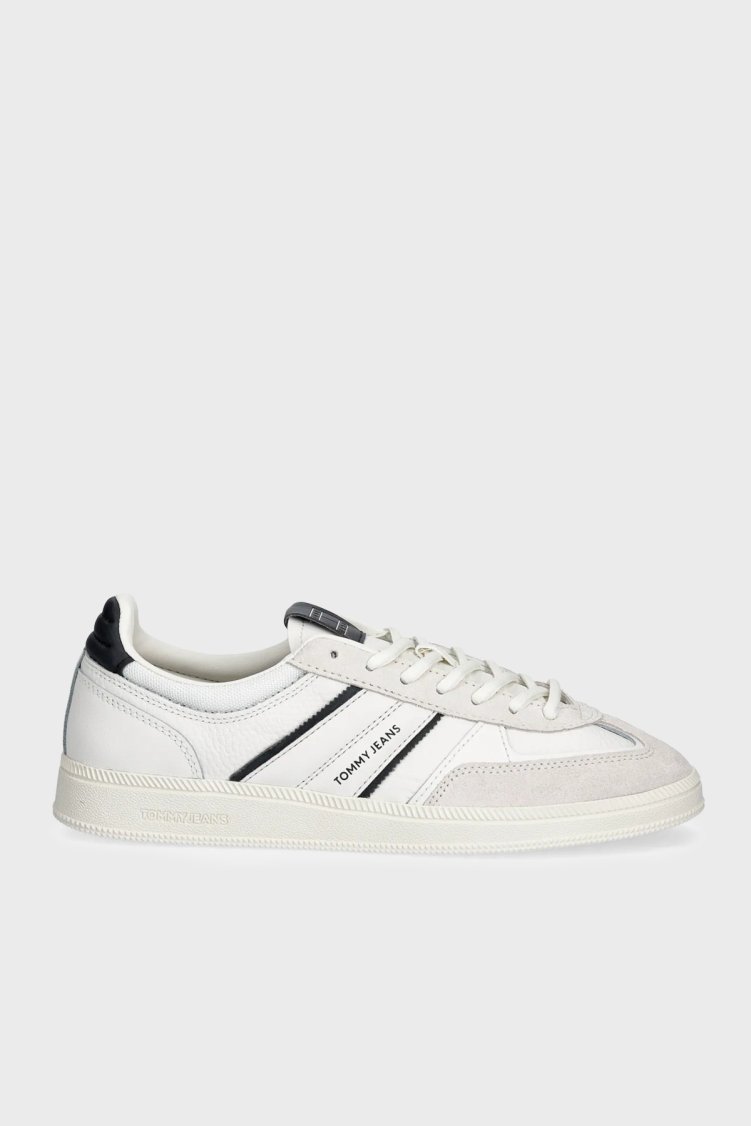 Tommy Jeans Deri Logolu Sneaker Erkek Ayakkabı EM0EM01672 0K9 EKRU-SİYAH - Tommy Jeans