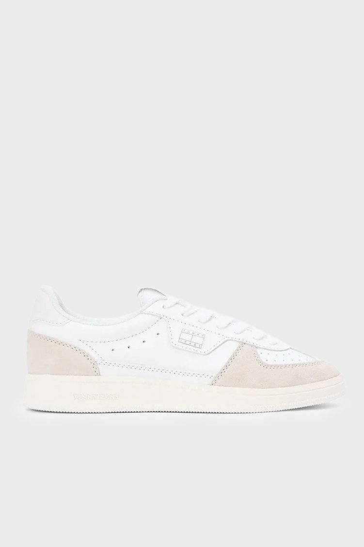 Tommy Jeans Deri Logolu Sneaker Kadın Ayakkabı EN0EN02988 01V BEYAZ - Tommy Jeans