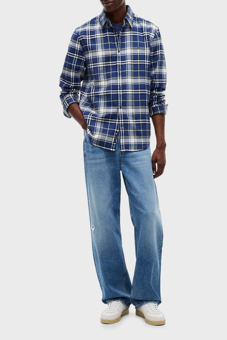Tommy Jeans Ekoseli Pamuklu Regular Fit Düğmeli Yaka Erkek Gömlek DM0DM23528 0M1 Mavi-beyaz - Tommy Jeans (1)