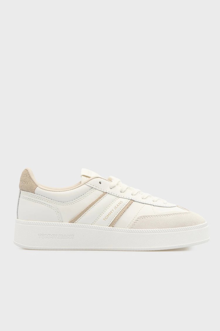 Tommy Jeans Hakiki Deri Logolu Sneaker Kadın Ayakkabı EN0EN02900 0GA BEJ - Tommy Jeans