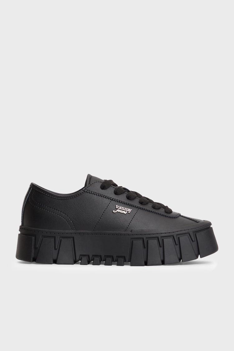 Tommy Jeans Hakiki Deri Sneaker Kadın Ayakkabı EN0EN03165 BDS Siyah - Tommy Jeans