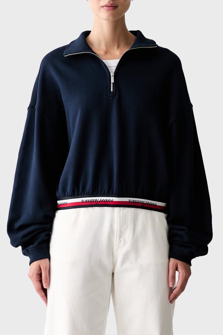Tommy Jeans %100 Pamuk Logolu Oversize Fit Kadın Sweat DW0DW23144 C1G Lacivert - Tommy Jeans