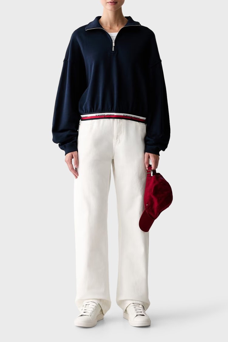 Tommy Jeans %100 Pamuk Logolu Oversize Fit Kadın Sweat DW0DW23144 C1G Lacivert - Tommy Jeans (1)