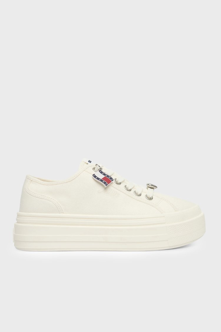 Tommy Jeans Kanvas Platformlu Süslemeli Sneaker Kadın Ayakkabı EN0EN02959 YBL BEYAZ - Tommy Jeans